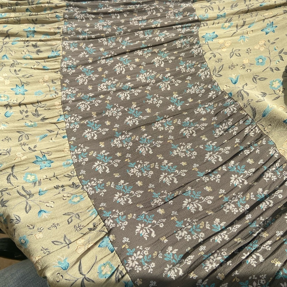 Vintage Dress Small light, green, small blue floral, print, long wide skirt!